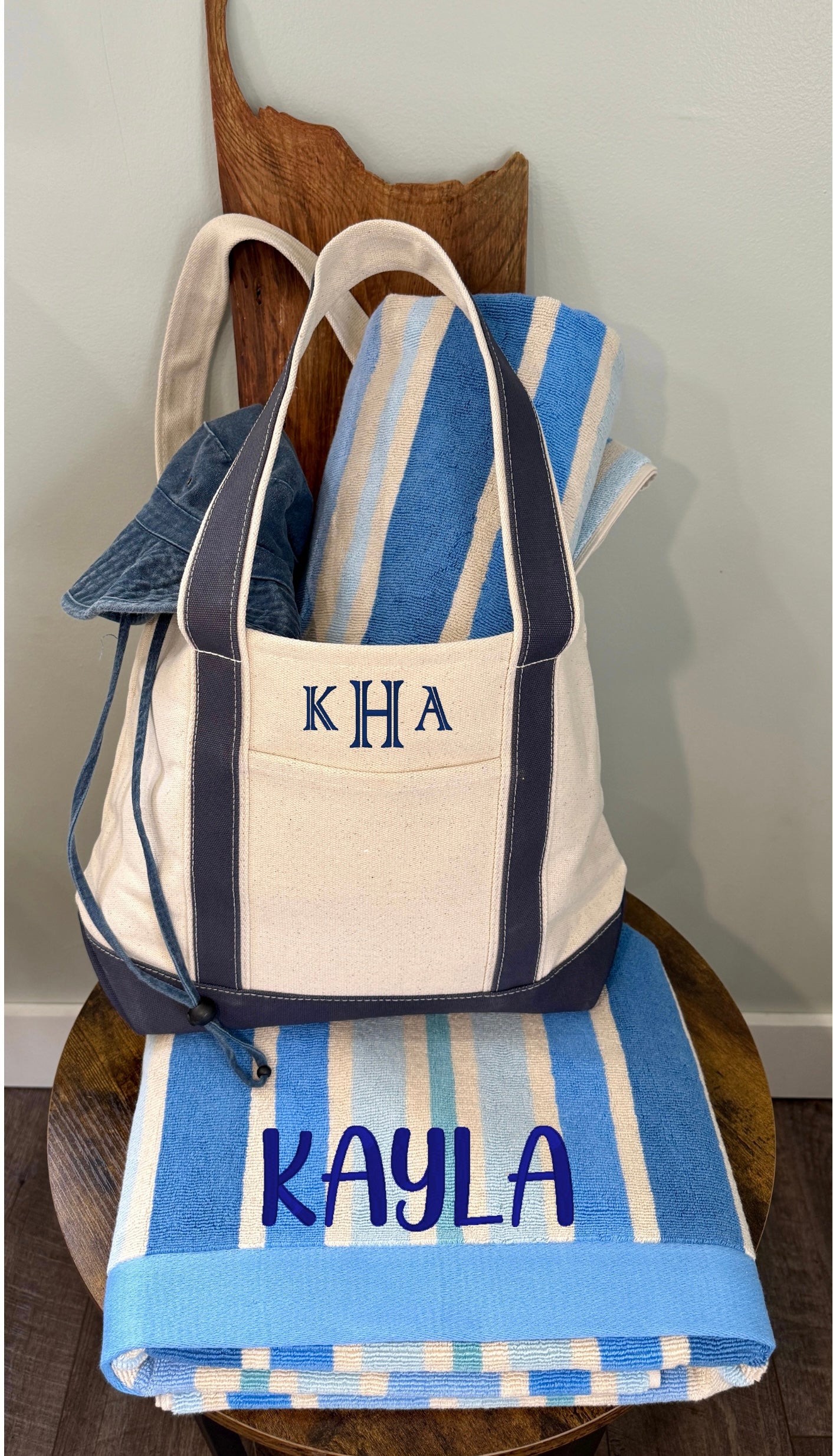 Canvas tote bag with custom monogram