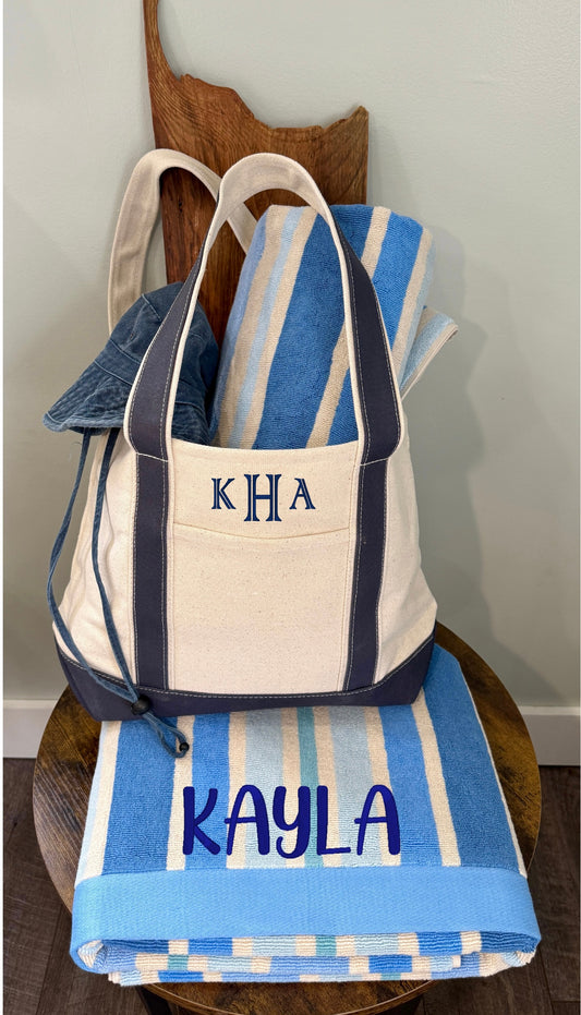 Canvas tote bag with custom monogram
